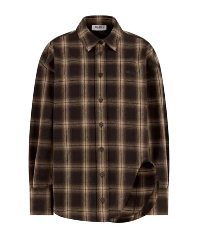 Attico Diana Checked Long-sleeve Shirt In Brown