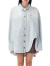 Attico Glossy Coated Denim Monogram Shirt In Sky Blue