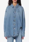 Attico Blue Shirt With Classic Collar And Embroidered Detail On The Front In Cotton Woman In Blue