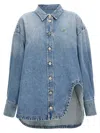 Attico Blue Shirt With Classic Collar And Embroidered Detail On The Front In Cotton Woman In Blue