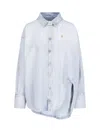 Attico Denim Overshirt With Slit Detail In Blue