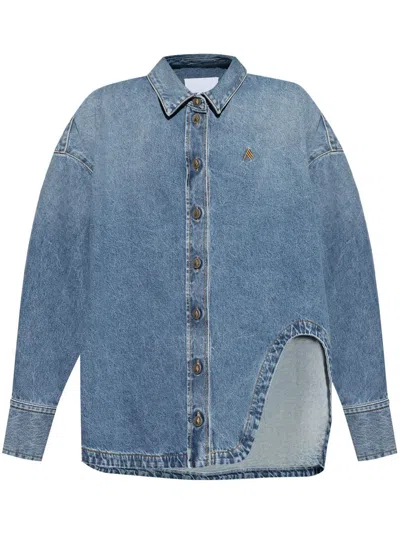 Attico Oversized Embroidered Denim Shirt In Blue