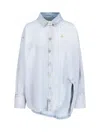 Attico Glossy Coated Denim Monogram Shirt In Blue