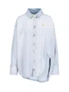 Attico Overshirt Diana In Denim Spalmato In Light Blue