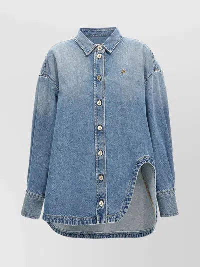 Attico 'diana' Shirt With Long Sleeves And Curved Hem In Blue