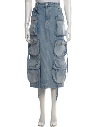 Pre-owned Attico Distressed Accents Midi Length Skirt In Blue