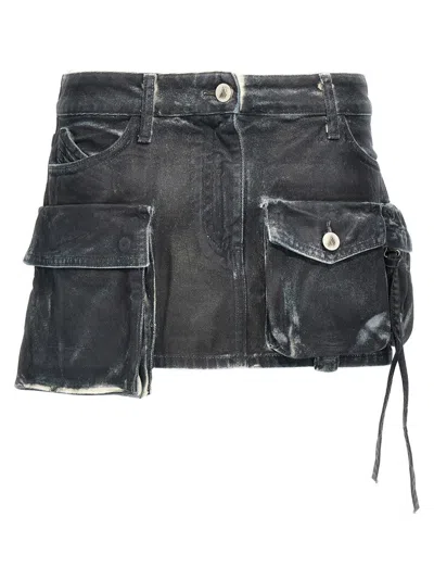 ATTICO DISTRESSED BLACK CARGO MINI SKIRT