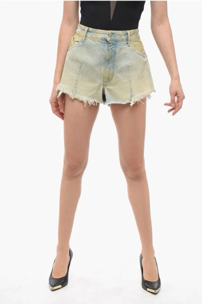 Attico Distressed Denim Shorts With Vintage Effect In Blue