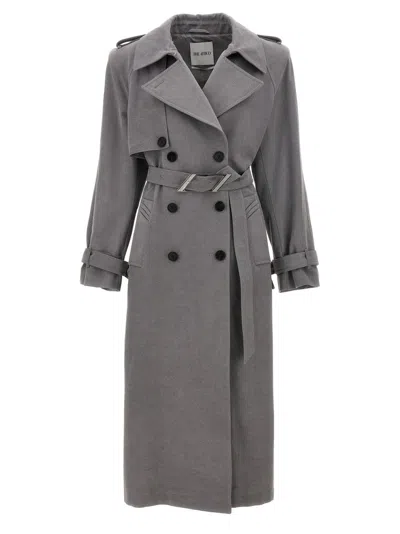 Attico Double-breasted Trench Coat In Gray