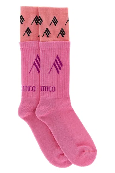Attico Double Layer Logo Socks In Pink