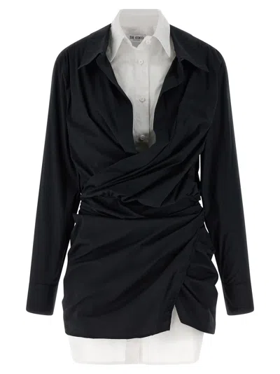 Attico Double Layer Shirt Dress Dresses White/black