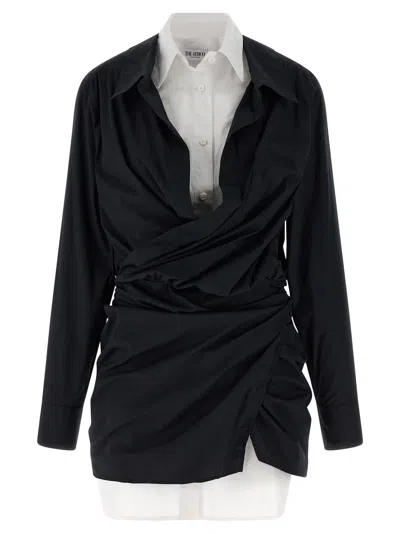 Attico Double Layer Shirt Dress In Black