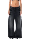 Attico Layered Waist Wide-leg Jeans In Black