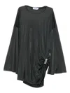 Attico Asymmetrical Dress With Draped Bell Sleeves In Gray