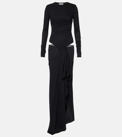 ATTICO DRAPED CUTOUT SEMI-SHEER MAXI DRESS