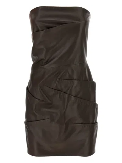 Attico Draped-details Mini Dress In Brown