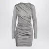 Attico Draped Satin Long Sleeved Mini Dress In Grey