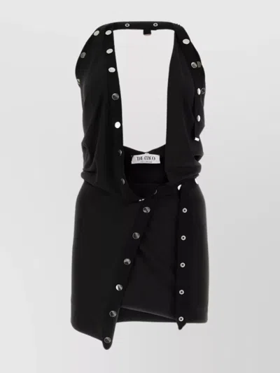 Attico Draped Halter Mini Dress With Open Back In Black
