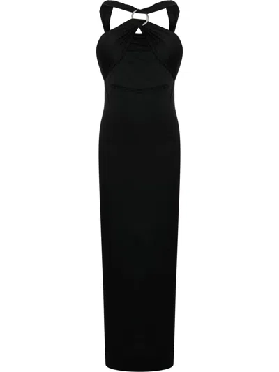 Attico Draped Halterneck Dress In Black