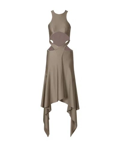 Attico Draped-hem Cut-out Midi Dress In Military Green