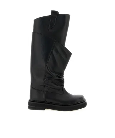 Attico Passeggiata Black Boots With Heel-tab And Rubber Sole In Leather Woman