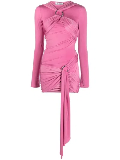 Attico Draped Long-sleeve Minidress In Pink