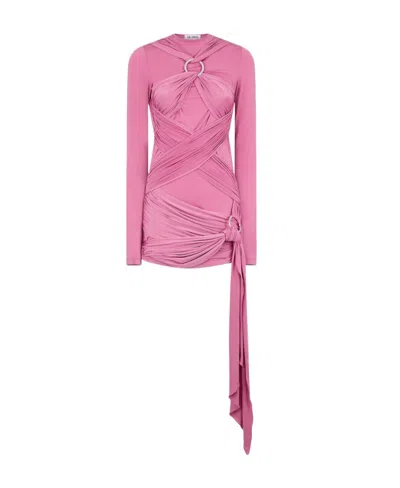 Attico Draped Long-sleeve Minidress In Pink