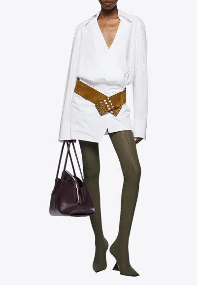 Attico Draped Long-sleeved Mini Shirt Dress In White
