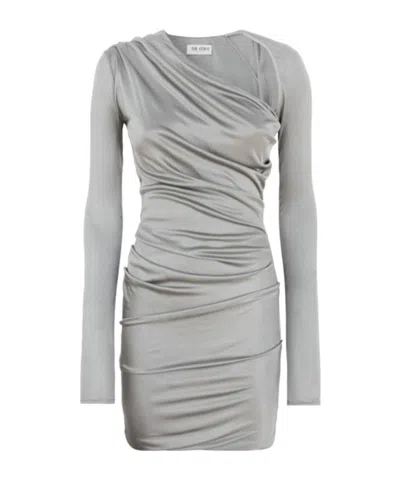 Attico Draped Long-sleeved Dress In Gray