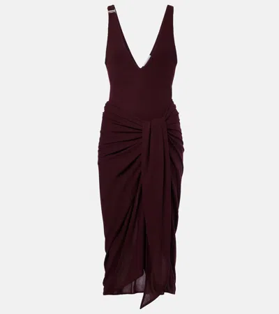 Attico Draped Midi Dress In Burgundy