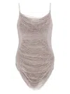 Attico Fringed Mini Dress Sheer Spaghetti Straps In Gray