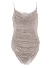 Attico Fringed Mini Dress Sheer Spaghetti Straps In Gray