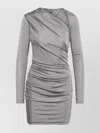 Attico Draped Mini Dress Asymmetric Silhouette Sleeves In Gray