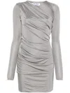 Attico Draped Satin Long Sleeved Mini Dress In Grey