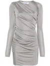 Attico Draped Satin Long Sleeved Mini Dress In Grey