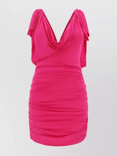 Attico Draped Neckline Mini Dress In Pink