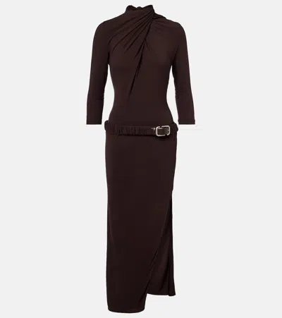 Attico Draped Open-back Jersey Midi Dress In Brown