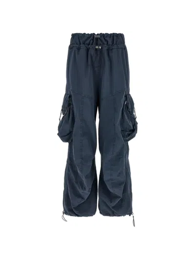 Attico Utility Cargo Trousers Adjustable Hem Drawstring Waist In Blue
