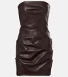 Attico Strapless Leather Dress With Layered Textured Finish In Brown