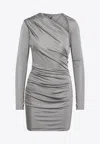 Attico Draped Satin Long Sleeved Mini Dress In Gray