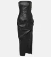 Attico Black Sleeveless Off-shoulder Midi Dress With Front Single Slit And Ruched Waist In Black