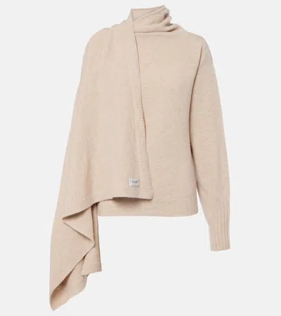 Attico Beige Shawl Collar Sweater In Brown