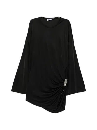 Attico Mini Dress With Distinctive Curling Detail And Logo In Black