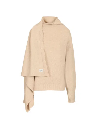 Attico Draped-detailing High-neck Sweater In Brown