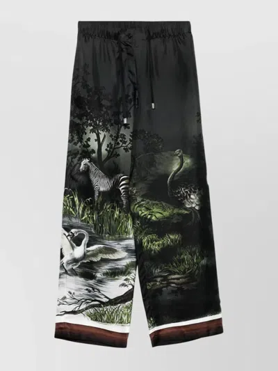 Attico Drawstring Waistband Printed Trousers Wide Leg In Multi