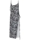 Attico Zebra Print Spaghetti Strap Beach Dress In Black