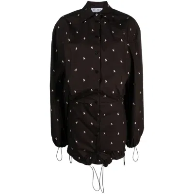 Attico Logo-print Cotton Shirt Dress In Brown
