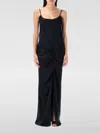 Attico Satin Long Dress With Adjustable Straps In Black