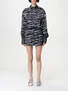 Attico Silvye Zebra Print Satin Shirt Dress In Schwarz
