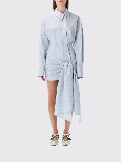 Attico Knotted Striped Cotton-poplin Mini Dress In Blue
